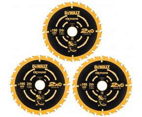 DeWALT DT10399 Extreme Komplet tarcz pilarskich 3 szt,do drewna 190 x 30 x1,65 mm 24 zęby