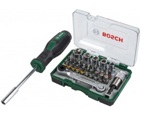 BOSCH Zestaw bitów do wkrętarek z grzechotką i ręcznym wkrętakiem (27 szt.) 2607017331