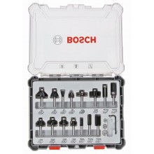 BOSCH Mieszany zestaw frezów, trzpień 6 mm, 15 szt. 2607017471