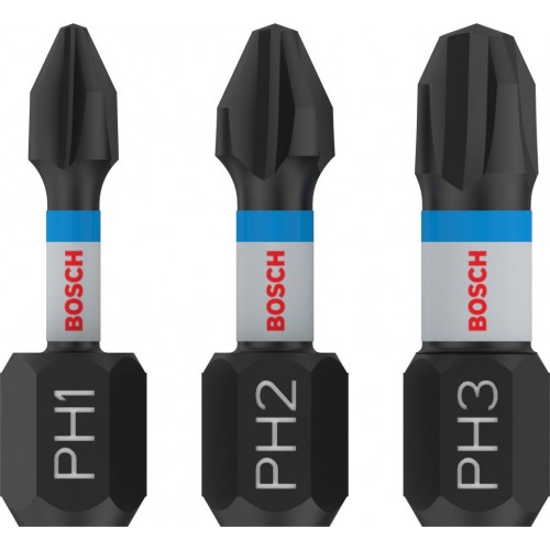 BOSCH Bit PRO PH Impact, PH1 × 25, PH2 × 25, PH3 × 25 mm, 3 szt. 2608522470