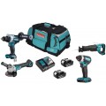 Makita DLX4157TX1 Zestaw narzędzi (DDF486, DTD153, DJR187, DGA504, 2xBL1850B) Torbą