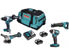 Makita DLX4157TX1 Zestaw narzędzi (DDF486, DTD153, DJR187, DGA504, 2xBL1850B) Torbą