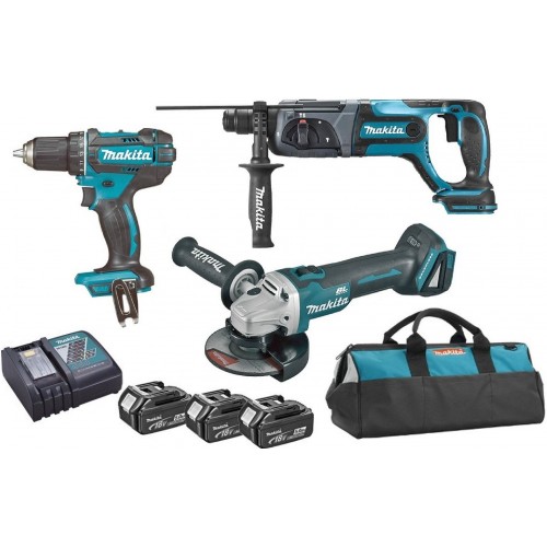 Makita DLX3078TX1 Zestaw Akku-Set DGA504+DHR241+DDF482 Li-ion LXT 18V (3x5,0Ah+DC18RC)